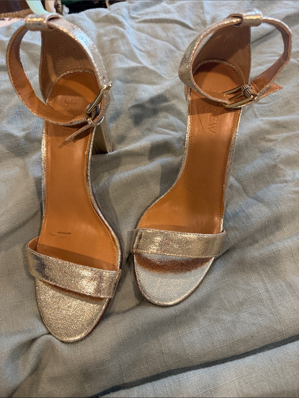 J. Crew Metallic Gold Ankle-Strap High Heel Sandals
